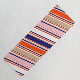 [ Thumbnail: Colorful Red, White, Tan, Midnight Blue, and Pink Colored Lines/Stripes Pattern Yoga Mat ]
