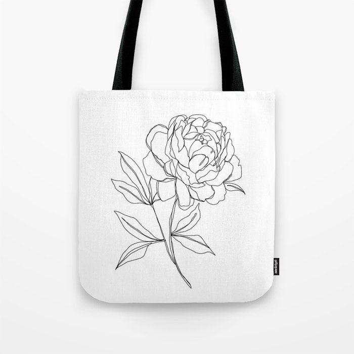 Botanical Illustration Line Drawing Peony Tote Bag By