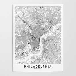 Philadelphia White Map Poster