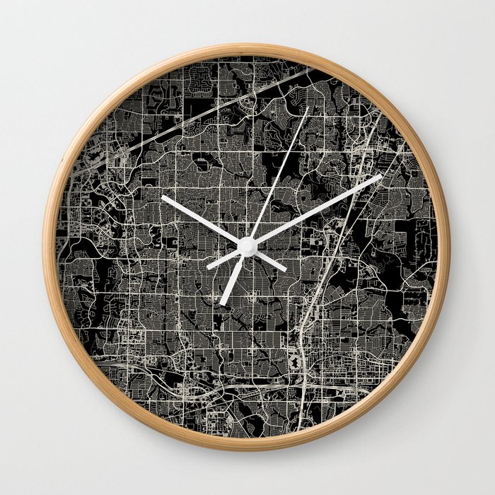 USA PLANO City Map - Black and White Wall Clock