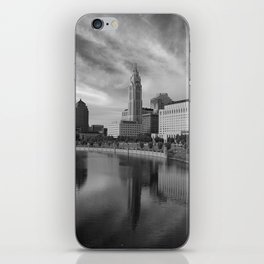 Downtown Columbus Ohio skyline in black and white iPhone Skin