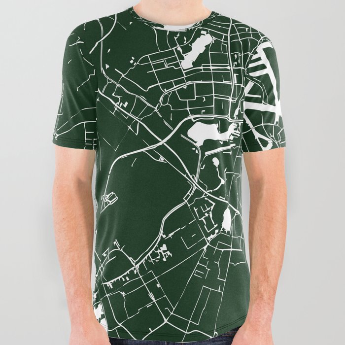 Amsterdam Green on White Street Map All Over Graphic Tee