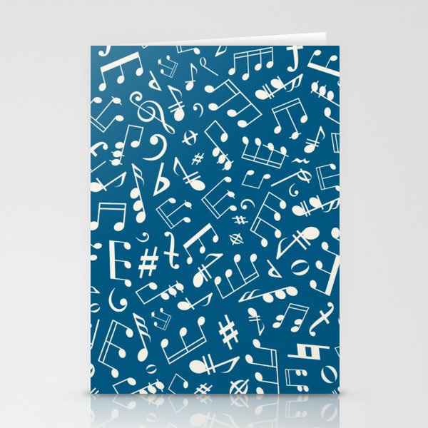 Antique White Musical Notation Pattern on Dark Navy Blue Stationery Cards