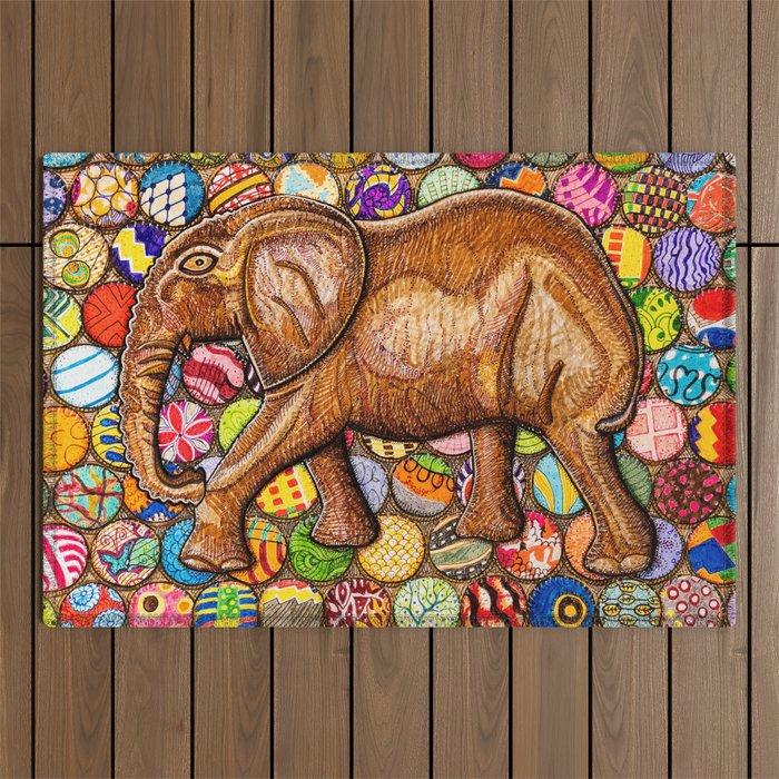 To Lead Is to Serve: Carved Elephant Outdoor Rug