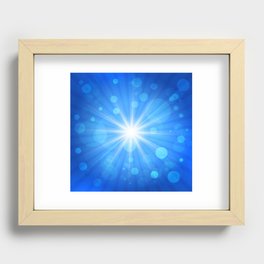 Glowing White Light on Blue Background. Recessed Framed Print