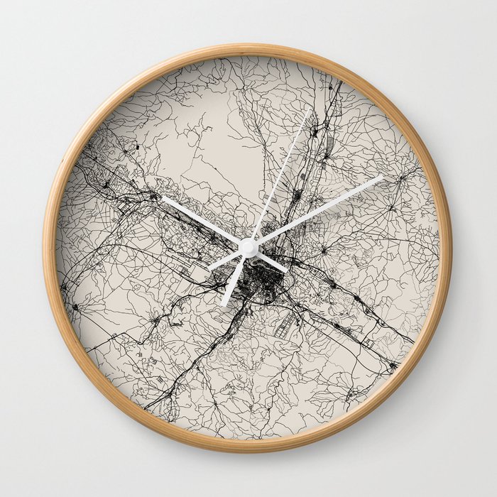 Zaragoza, Spain - Black & White City Map Drawing Wall Clock