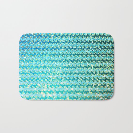 Mermaid Waves and Sea Foam, Sun Light over the Ocean Bath Mat