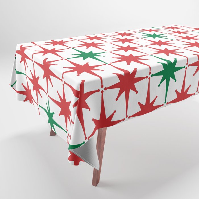 Atomic Age 1950s Retro Vintage Mid-Century Starburst Pattern in Christmas Red Green White Tablecloth
