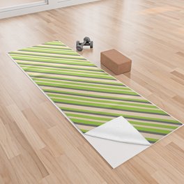 [ Thumbnail: Bisque, Green & Dim Gray Colored Pattern of Stripes Yoga Towel ]