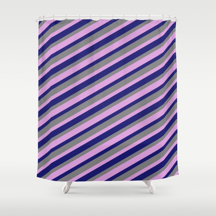 Gray, Plum & Midnight Blue Colored Pattern of Stripes Shower Curtain