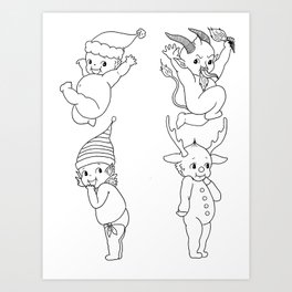 Christmas Kewpie Flash Art Print | Tattoodesign, Krampus, Kewpiedoll, Kewpie, Drawing, Cartoon, Elf, Christmas, Cute, Santa 