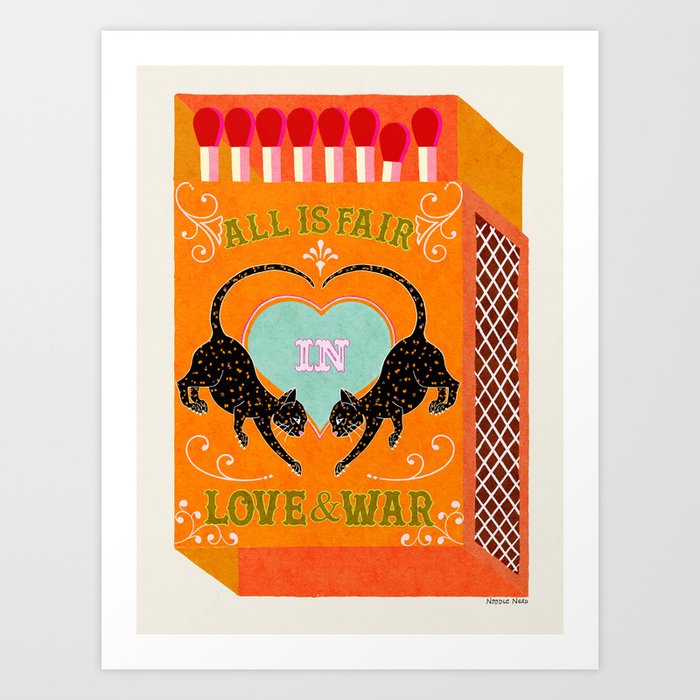 All is Fair in Love and War Vintage Matchbox Tropical Orange Palette with Leopard Art Print