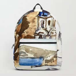 Santorini Island Greece Backpack | Santorini, European, Souvenir, Greece, Painting, Oneofakind, Watercolor, Seasidevillage, Artprint, Whiteandblue 