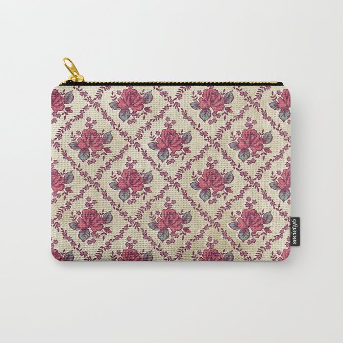Checked Rose Pattern Carry-All Pouch