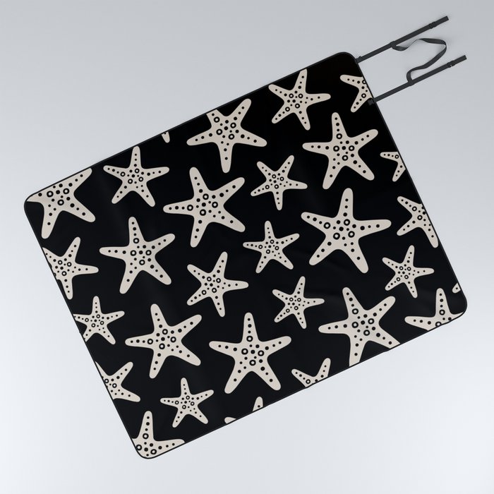 Sweet Starfish Pattern 249 Black and Linen White Picnic Blanket
