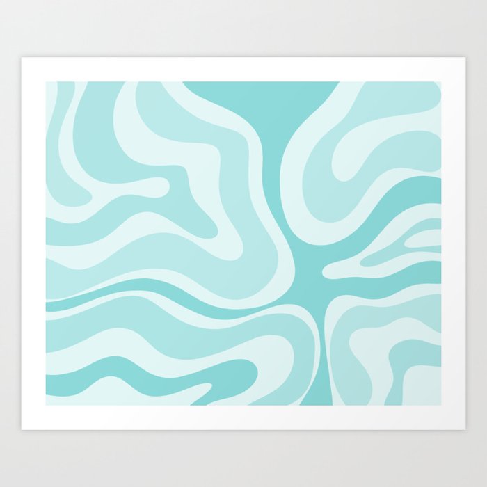 Modern Retro Liquid Swirl Abstract in Light Aqua Teal Blue Art Print