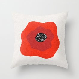 Bold red poppy flower in abstract mid century abstract block print style Throw Pillow