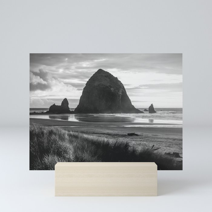 Cannon Beach Sunset - Black and White Nature Photography Mini Art Print
