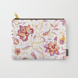 Exotic Oriental Chintz Peach Pink Floral Pattern Carry-All Pouch