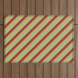 [ Thumbnail: Dark Khaki, Aquamarine, and Brown Colored Striped/Lined Pattern Outdoor Rug ]