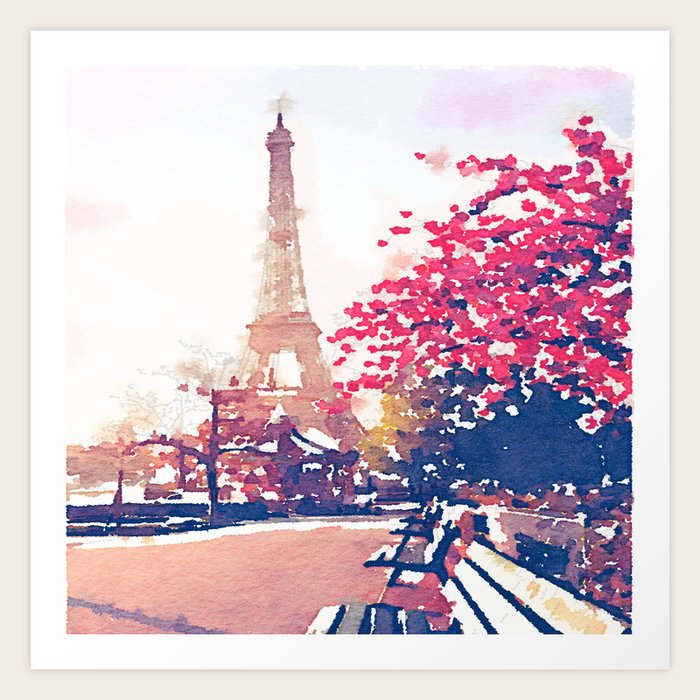 The Eiffel Tower in the Fall Watercolor Painting Art Print by  melissapolomsky | Society6