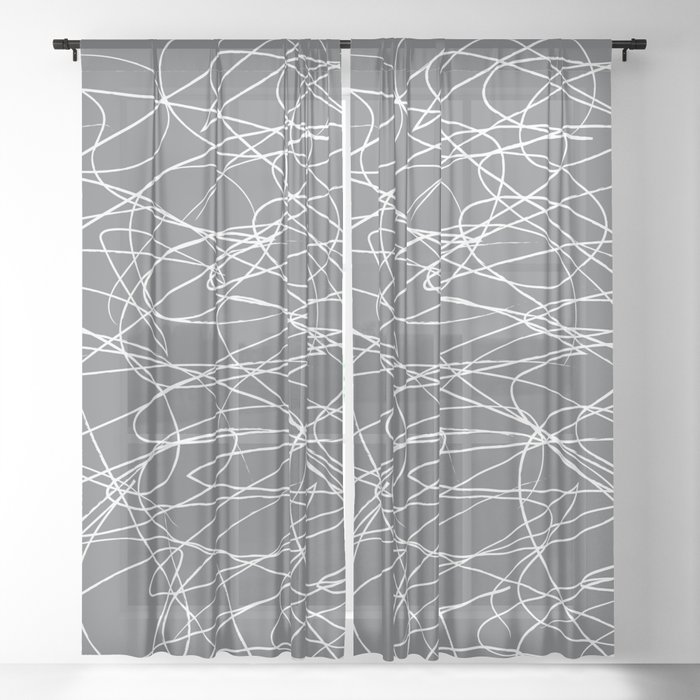 Hand Drawn Scribbles Charcoal Grey Sheer Curtain By