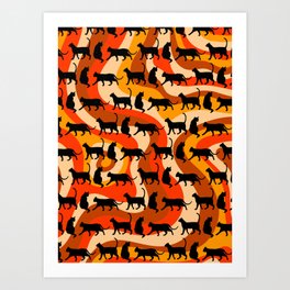 Cats on Groovy Halloween Pattern Art Print