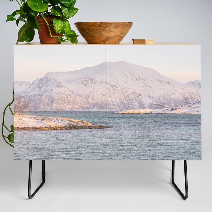Sommarøy Island Landscape | Winter Mountain View in Norway Art Print | Pastel Color Europe Travel Photography Credenza