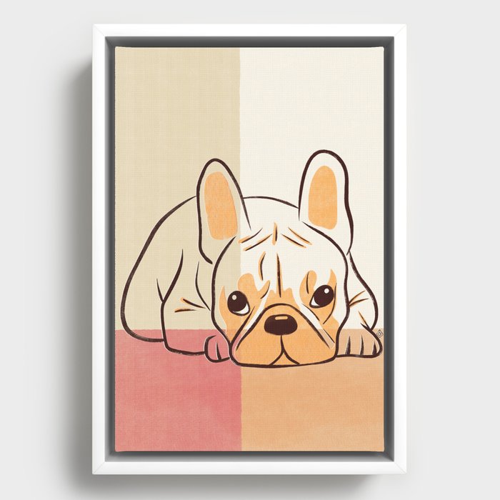 Adorable French Bulldog Puppy Artwork earth tone Framed Canvas