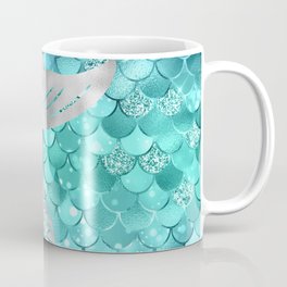 Shiny Mermaid Pattern | Blue and Green Metallic with Silver Tail Coffee Mug