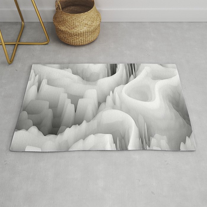 art abstract fractal wave blurred monochrome background in black, grey and white colors; seamless pattern; 3d effect Rug