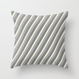 [ Thumbnail: Gray, Beige & Dark Grey Colored Lined/Striped Pattern Throw Pillow ]