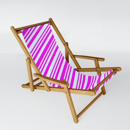 [ Thumbnail: Fuchsia & Light Cyan Colored Stripes/Lines Pattern Sling Chair ]