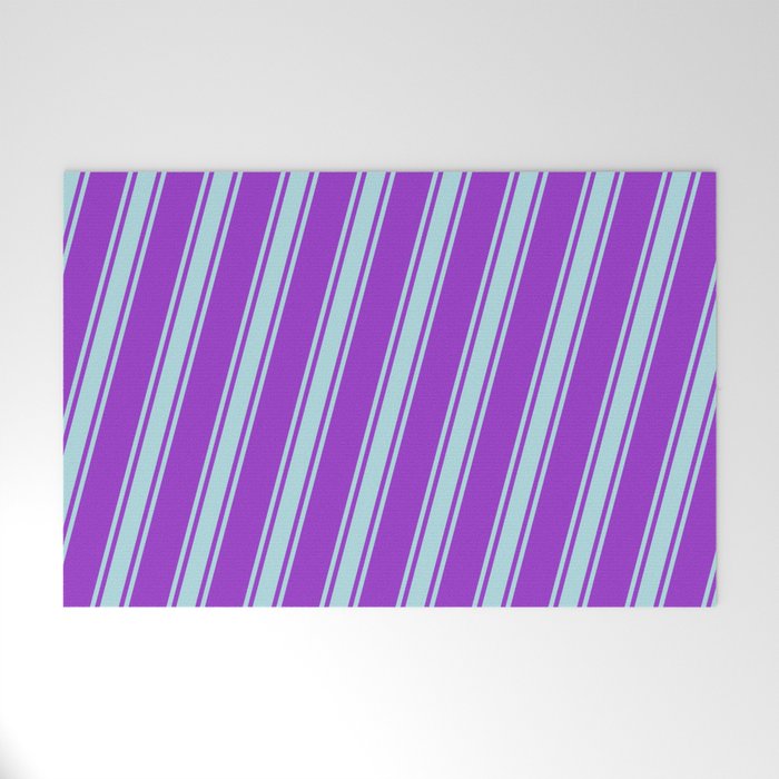 Dark Orchid and Powder Blue Colored Striped/Lined Pattern Welcome Mat