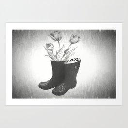 These boots are made for flowers Art Print | Boots, Background, Fashion, Female, Boot, White, Isolated, Clothing, Wear, Shoe 