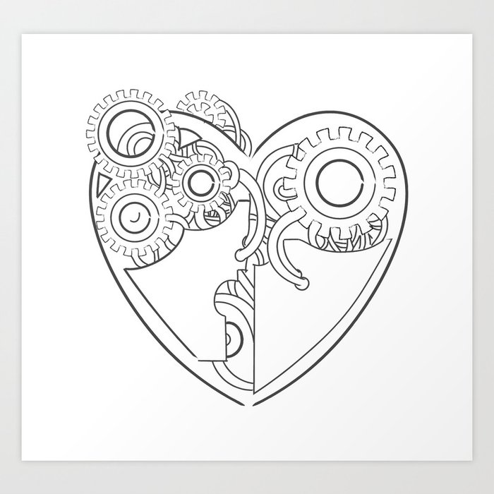 Cool Steampunk Mechanical Heart Hand Drawn Illustration Art Print By Anastasiyacemetery Society6
