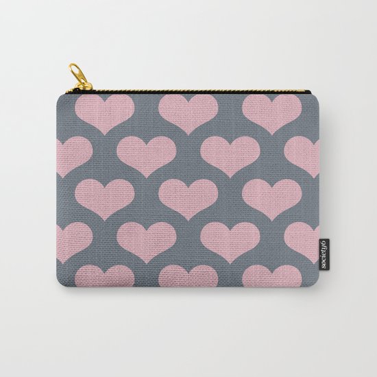 Hearts of Love Coral Pink Gray Carry-All Pouch
