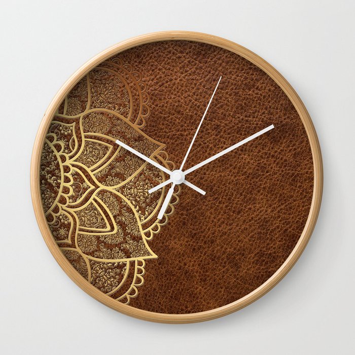 Mandala Leather Wall Clock By Ale, Brown Leather Wall Clock