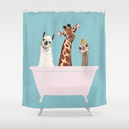 Playful Gangs in Bathtub Blue Shower Curtain