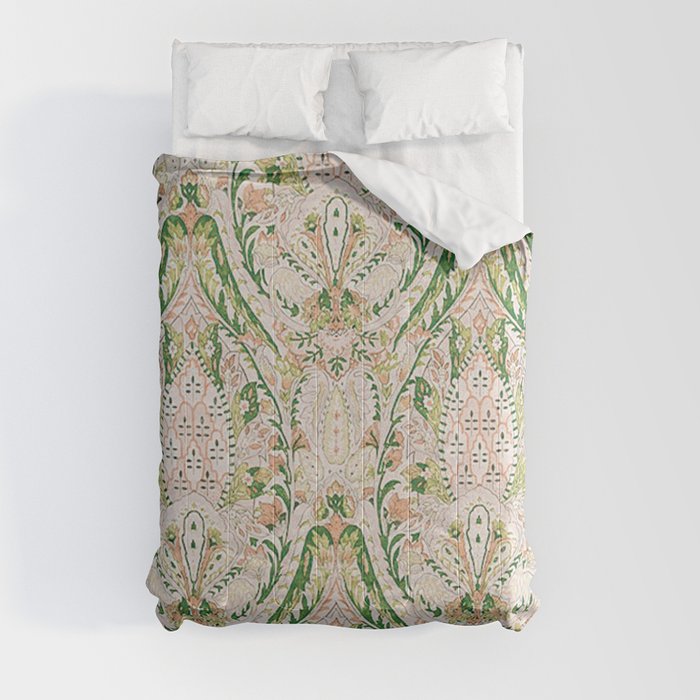 Green Pink Leaf Flower Paisley Comforter