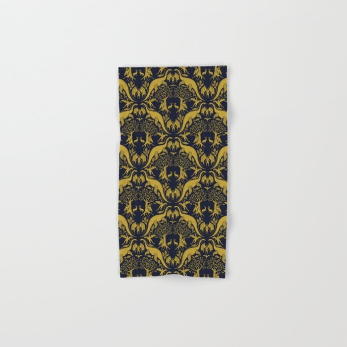 Gold & Navy Cryptid Damask Hand & Bath Towel