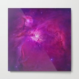 The Orion Nebula (Messier 42) in neon pink. Stars of a planet and galaxy in outer space in a neon pink color. Space background and texture.  Retouched image.  Metal Print