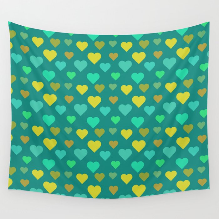 Green Orange And Yellow Hearts Seamless Pattern Wall Tapestry