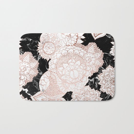 Modern rose gold floral mandala chic marble Bath Mat
