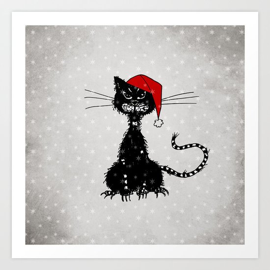 Evil Christmas Cat Art Print