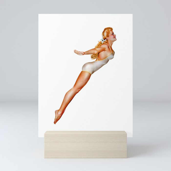 Sexy Blonde Pin Up Dip With White Swimwear Mini Art Print