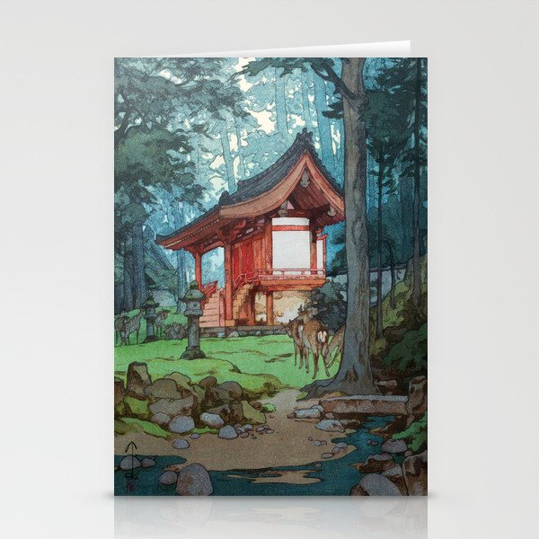 Temple in the Woods by Hiroshi Yoshida - Japanese Vintage Ukiyo-e Woodblock Print Stationery Cards