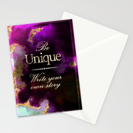 Be Unique Rainbow Gold Quote Motivational Art Stationery Card