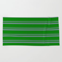 [ Thumbnail: Light Slate Gray and Green Colored Stripes Pattern Beach Towel ]