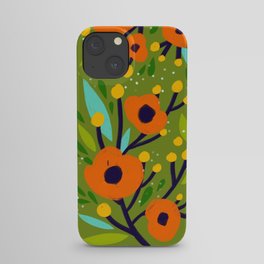 Leta Floral in Olive Green - Vintage Retro Flowers - Digital Painting iPhone Case